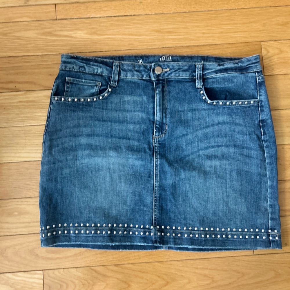 a.n.a Blue Denim Mini Skirt with Stud Accents